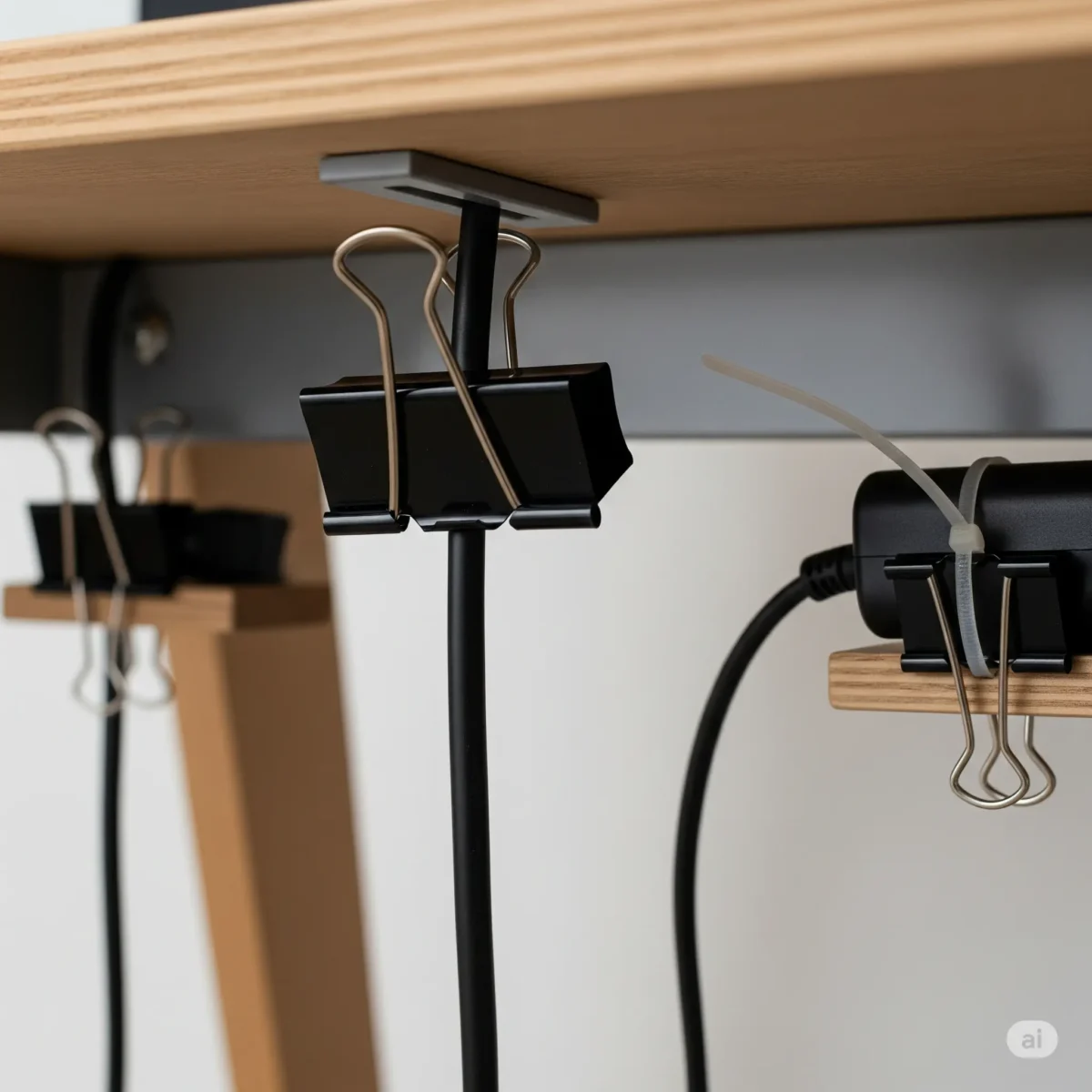 Hang Extension Cords Securely Under Desk with Binder