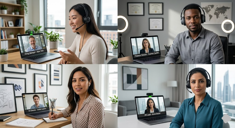 Professional remote job interview setup and video call