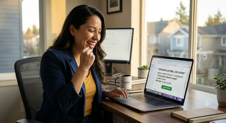 Successful remote job offer from FlexJobs search