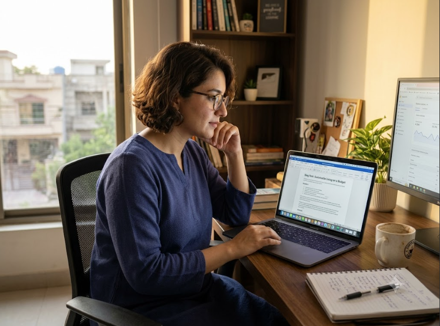 Freelancer earning money through paid writing work
