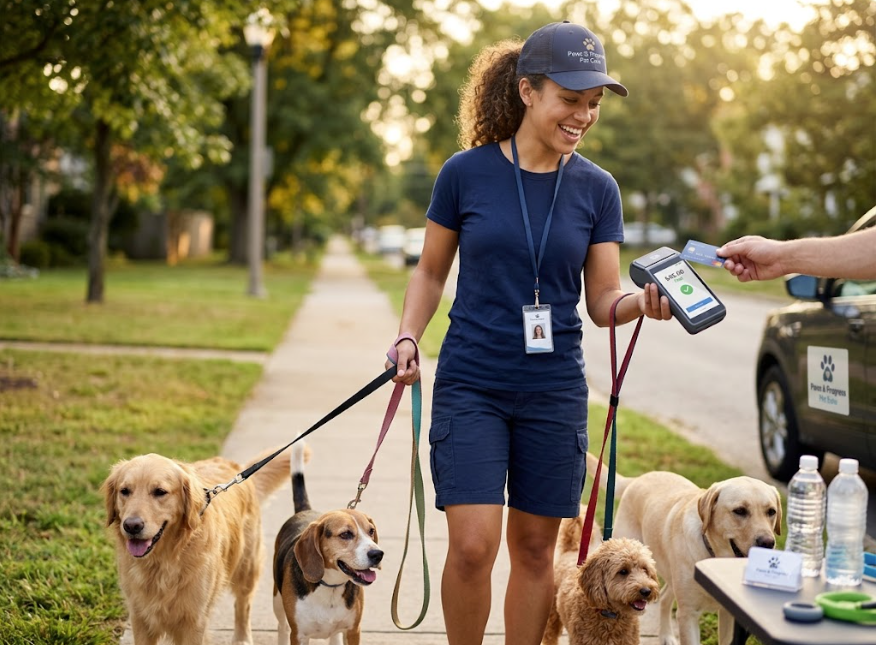 Pet sitter earning money from dog walking and pet care
