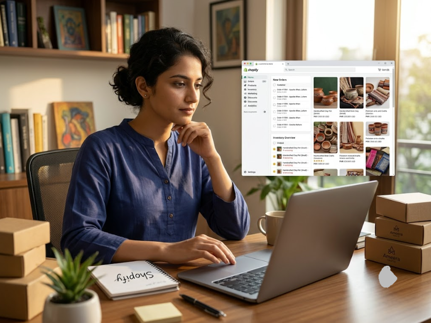 E-commerce store owner managing online shop and orders