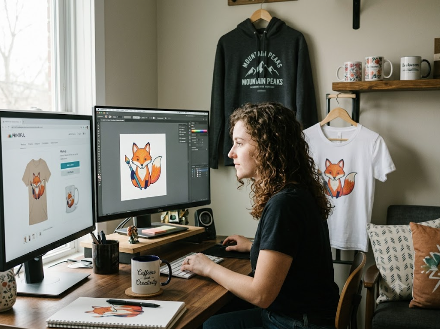 Print on demand designer creating custom products