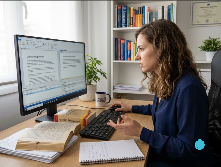 Translator earning income from language translation services