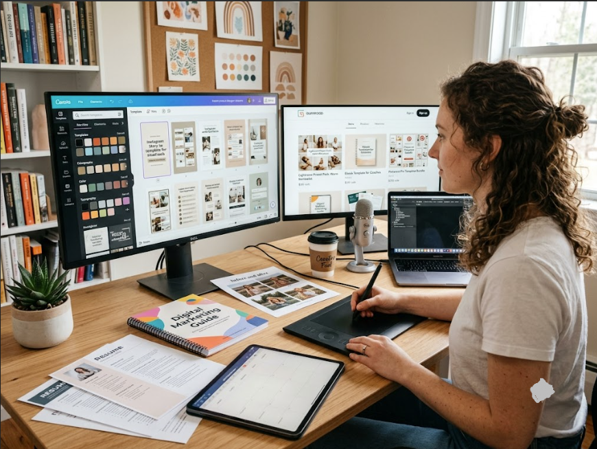 Digital product designer creating templates and presets