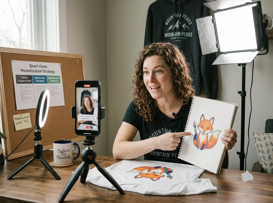Creator filming TikTok or YouTube Shorts for side income